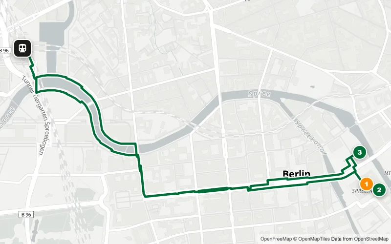 Karte der Bahnhofsrunde Berlin: 2,2 Kilometer vom Hauptbahnhof bis zu Museumsinsel, Berliner Dom und Humboldt Forum