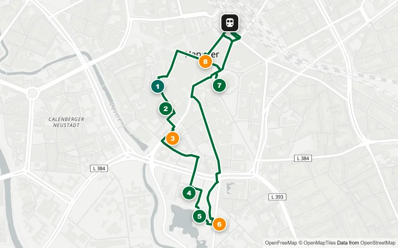 Karte der Bahnhofsrunde Hannover: 8 Spots rund um Marktkirche, Neues Rathaus, Maschpark und Kröpcke