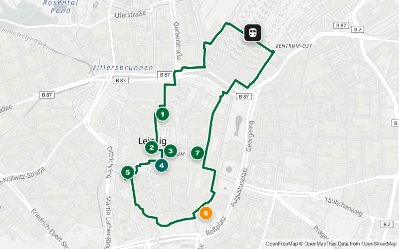 Karte der Bahnhofsrunde Leipzig: 7 Spots rund um Markt, Thomaskirche und Nikolaikirche
