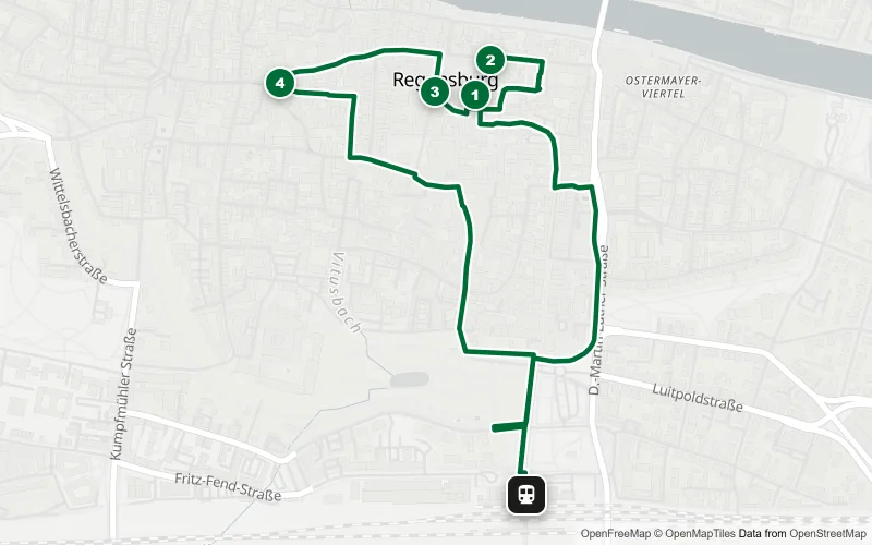Karte der Bahnhofsrunde Regensburg: 4 Spots zwischen Dom und Haidplatz