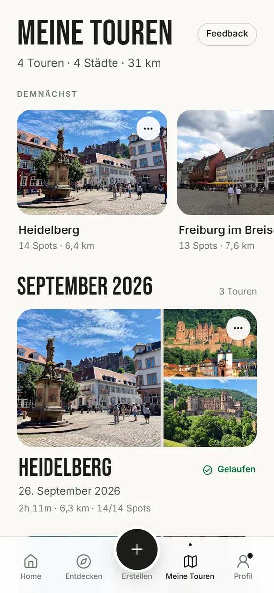 Meine Touren: geplante und gelaufene Städte